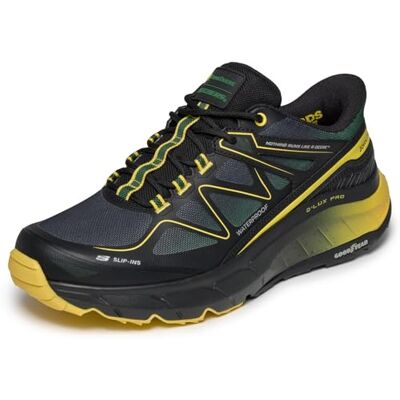 Skechers Hombre D'Lux Pro Reel Cutting Slip-In Entrenador, Black Leather/Synthetic/Mesh/Green Trim, 42.5 EU Skechers Hombre D'Lux Pro Reel Cutting Slip-In Entrenador, Black Leather/Synthetic/Mesh/Green Trim, 42.5 EU