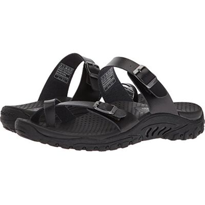 Skechers Women's Reggae-Carribean-Double Buckle Toe Thong Slide Sandal, Black, 6 M US Skechers Women's Reggae-Carribean-Double Buckle Toe Thong Slide Sandal, Black, 6 M US