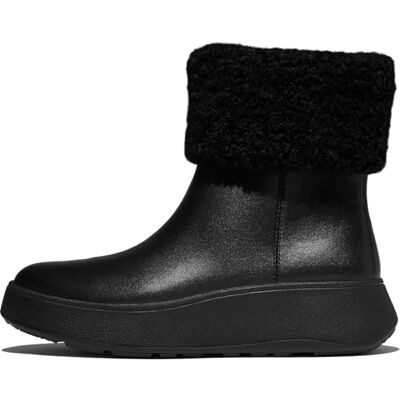 Fitflop F-Mode Botines de piel con cremallera y cuello de oveja para mujer, color negro, talla 4.5, Todo negro., 37.5 EU Fitflop F-Mode Botines de piel con cremallera y cuello de oveja para mujer, color negro, talla 4.5, Todo negro., 37.5 EU