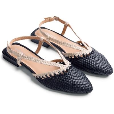 GIOSEPPO KITODI Mules de Piel Trenzada Bicolor para Mujer con Tacón Metalizado y Correa Ajustable, Puntera Afilada, Suela Flexible de TPR, Color Negro, Talla 40 GIOSEPPO KITODI Mules de Piel Trenzada Bicolor para Mujer con Tacón Metalizado y Correa Ajustable, Puntera Afilada, Suela Flexible de TPR, Color Negro, Talla 40