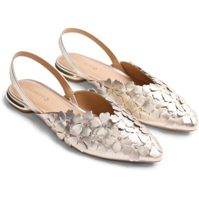 GIOSEPPO Kinna Mules de Piel con Detalles de Flores, Tacón Metalizado, Planta Acolchada, Suela Flexible de TPR, Color Platino, Talla 39 GIOSEPPO Kinna Mules de Piel con Detalles de Flores, Tacón Metalizado, Planta Acolchada, Suela Flexible de TPR, Color Platino, Talla 39