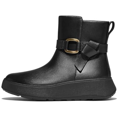 Fitflop F-Mode Botines planos de piel con anillo cuadrado para mujer, color negro, talla 7, Black, 41 EU Fitflop F-Mode Botines planos de piel con anillo cuadrado para mujer, color negro, talla 7, Black, 41 EU