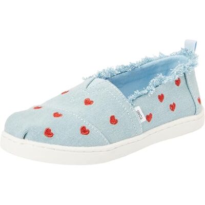 TOMS Classic Alpargata, Mocasín plano Niñas, Pastel Blue Washed Denim Metallic Embroidered Hearts, 23.5 EU TOMS Classic Alpargata, Mocasín plano Niñas, Pastel Blue Washed Denim Metallic Embroidered Hearts, 23.5 EU
