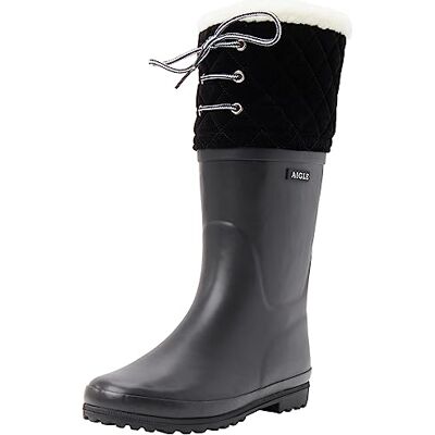 Aigle Polka Giboulee, Botas de caña Alta de Goma Forradas Mujer, Negro (New Noir), 35 EU Aigle Polka Giboulee, Botas de caña Alta de Goma Forradas Mujer, Negro (New Noir), 35 EU