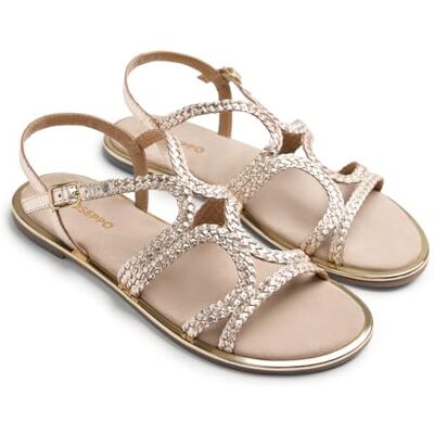 GIOSEPPO NEKUBU Sandalias Planas de Piel Trenzada para Mujer, Cierre Ajustable y Planta Acolchada, Suela TPR, Diseño Elegante, Color Platino, Talla 39 GIOSEPPO NEKUBU Sandalias Planas de Piel Trenzada para Mujer, Cierre Ajustable y Planta Acolchada, Suela TPR, Diseño Elegante, Color Platino, Talla 39
