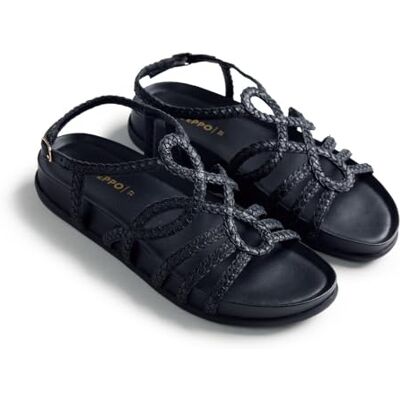 GIOSEPPO MARIGAT Sandalias de Piel Trenzada a Mano con Correa Ajustable y Planta Anatómica para Mujer, Estilo Natural y Cómodo, Color Negro, Talla 40 GIOSEPPO MARIGAT Sandalias de Piel Trenzada a Mano con Correa Ajustable y Planta Anatómica para Mujer, Estilo Natural y Cómodo, Color Negro, Talla 40