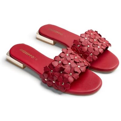 GIOSEPPO GATUNDU Sandalias Mules con Detalles de Flores y Tacón Metalizado para Mujer, Diseño Confortable y Estilo Único, con Planta Acolchada, Color Rojo, Talla 38 GIOSEPPO GATUNDU Sandalias Mules con Detalles de Flores y Tacón Metalizado para Mujer, Diseño Confortable y Estilo Único, con Planta Acolchada, Color Rojo, Talla 38