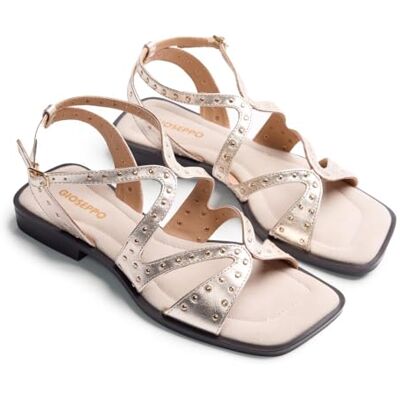 GIOSEPPO URBANK Sandalias de Piel en Acabado Serraje con Detalle de Tachas para Mujer, Cierres Ajustables, Confort y Estilo, Color Platino, Talla 38 GIOSEPPO URBANK Sandalias de Piel en Acabado Serraje con Detalle de Tachas para Mujer, Cierres Ajustables, Confort y Estilo, Color Platino, Talla 38