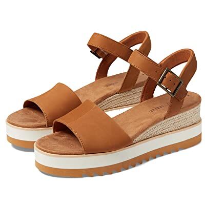 TOMS Sandalias Diana de cuña para mujer, parte superior de cuero, entresuela envuelta en cuerda, banda de cierre ajustable, hebilla, plantilla OrthoLite, Canela, 10 TOMS Sandalias Diana de cuña para mujer, parte superior de cuero, entresuela envuelta en cuerda, banda de cierre ajustable, hebilla, plantilla OrthoLite, Canela, 10