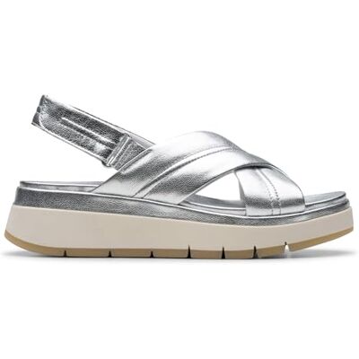 Clarks Tuscan Cross, Sandalia De las mujeres, Silver Leather, Clarks Tuscan Cross, Sandalia De las mujeres, Silver Leather,