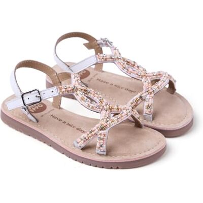 GIOSEPPO BARAGOI Sandalias de Piel para Niña con Detalle de Cuentas y Pedrería, Correa Ajustable, Suela Flexible de Caucho, Color Blanco, Talla 26 GIOSEPPO BARAGOI Sandalias de Piel para Niña con Detalle de Cuentas y Pedrería, Correa Ajustable, Suela Flexible de Caucho, Color Blanco, Talla 26