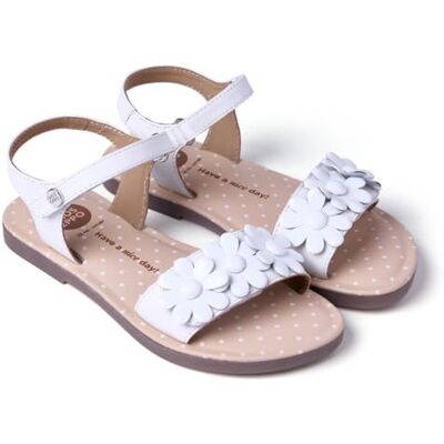 GIOSEPPO IFE Sandalias de Piel con Detalle de Flores y Cierres Ajustables, Suela Flexible de TPR, Color Blanco, Talla 37 GIOSEPPO IFE Sandalias de Piel con Detalle de Flores y Cierres Ajustables, Suela Flexible de TPR, Color Blanco, Talla 37