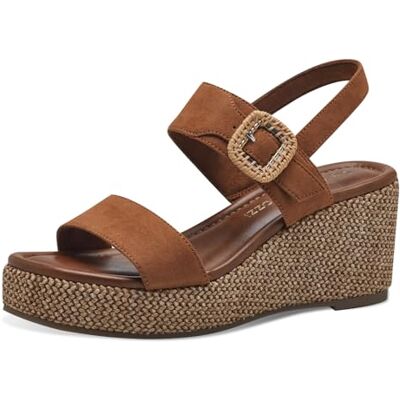 MARCO TOZZI Sandalias de Mujer con cuña con Hebilla cómodas, Cognac Comb, 41 EU MARCO TOZZI Sandalias de Mujer con cuña con Hebilla cómodas, Cognac Comb, 41 EU