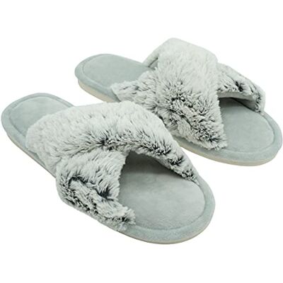Sleepdown Pantuflas de piel sintética súper suaves con textura para mujer, gris, 40/41 EU Sleepdown Pantuflas de piel sintética súper suaves con textura para mujer, gris, 40/41 EU