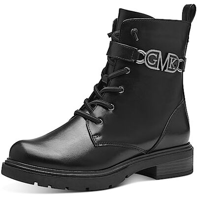 MARCO TOZZI by Guido Maria Kretschmer Botines para mujer con cordones, piel sintética, invierno, Black Gun Mtl, 39 EU MARCO TOZZI by Guido Maria Kretschmer Botines para mujer con cordones, piel sintética, invierno, Black Gun Mtl, 39 EU