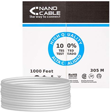 NANOCABLE 10.20.0504 - Cable de Red Ethernet rigido RJ45 Cat.6 UTP AWG24, 100% Cobre, Gris, Bobina de 305mts