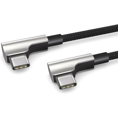 PAXO Cable de carga de 0,2 m, 3 A, cable USB C a USB C, USB 2.0, elegante enchufe acodado, funda de tejido especialmente flexible en negro PAXO Cable de carga de 0,2 m, 3 A, cable USB C a USB C, USB 2.0, elegante enchufe acodado, funda de tejido especialmente flexible en negro