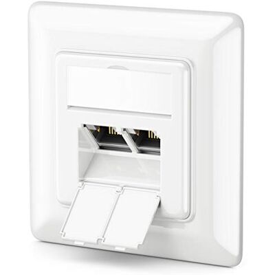 deleyCON 1x CAT6a Toma de Red 2x Toma RJ45 Blindado Montaje Empotrado Ethernet 10 Gbit Red Toma LAN Cable de Conexión Cable de Red Cable de Instalación Blanco deleyCON 1x CAT6a Toma de Red 2x Toma RJ45 Blindado Montaje Empotrado Ethernet 10 Gbit Red Toma LAN Cable de Conexión Cable de Red Cable de Instalación Blanco