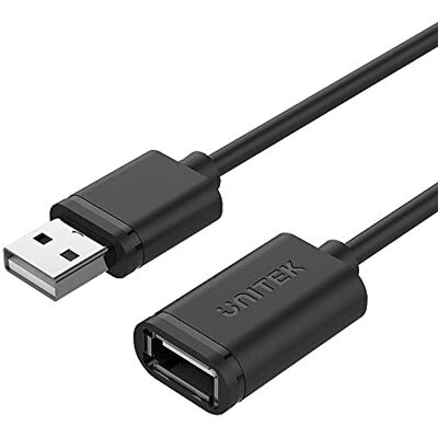 UNITEK Y-C417GBK Cable de extensión USB 2.0 A macho a USB A hembra de 3 metros, extensión negra para impresora, teclado, lector de tarjetas, etc UNITEK Y-C417GBK Cable de extensión USB 2.0 A macho a USB A hembra de 3 metros, extensión negra para impresora, teclado, lector de tarjetas, etc