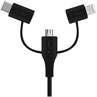 PURO cmapltusbcblk Cable 3 en 1 de USB a Micro y Lightning y Adaptador Type-C USB 2.0, 1 m, Negro PURO cmapltusbcblk Cable 3 en 1 de USB a Micro y Lightning y Adaptador Type-C USB 2.0, 1 m, Negro