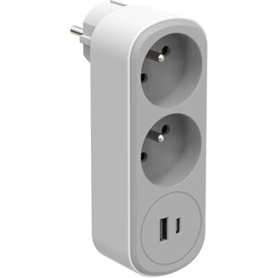 Electraline 531202 Adaptador de Enchufe biplite Prima 2 (16 A, 16 A, con 2 USB, 1 Tipo C), Color Blanco y Gris Electraline 531202 Adaptador de Enchufe biplite Prima 2 (16 A, 16 A, con 2 USB, 1 Tipo C), Color Blanco y Gris