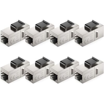 deleyCON CAT6 RJ45 Keystone Acoplador (Set de 8 Unidades) STP, RJ45 Hembra a Hembra, 1 Gbit/s, 250 MHz, Acoplamiento LAN 1:1, Cobre Niquelado Plata deleyCON CAT6 RJ45 Keystone Acoplador (Set de 8 Unidades) STP, RJ45 Hembra a Hembra, 1 Gbit/s, 250 MHz, Acoplamiento LAN 1:1, Cobre Niquelado Plata