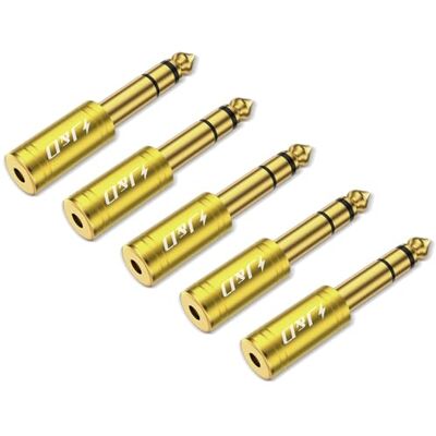 J&D Paquete de 5 Adaptadores de Auriculares 1/4 a 1/8, 6,35 mm a 3,5 mm Estéreo TRS Macho-Hembra, Conector Jack Chapado en Oro de 3,5 mm para Guitarra, Amplificador, Teclado, Bajo, Amarillo J&D Paquete de 5 Adaptadores de Auriculares 1/4 a 1/8, 6,35 mm a 3,5 mm Estéreo TRS Macho-Hembra, Conector Jack Chapado en Oro de 3,5 mm para Guitarra, Amplificador, Teclado, Bajo, Amarillo