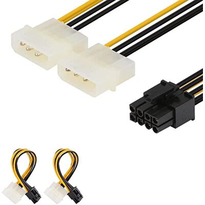 J&D 2 Paquetes 8 Pin PCIe a 2x 4 Pin LP4 Molex Adaptador de Cable de Alimentación 15cm, Negro J&D 2 Paquetes 8 Pin PCIe a 2x 4 Pin LP4 Molex Adaptador de Cable de Alimentación 15cm, Negro