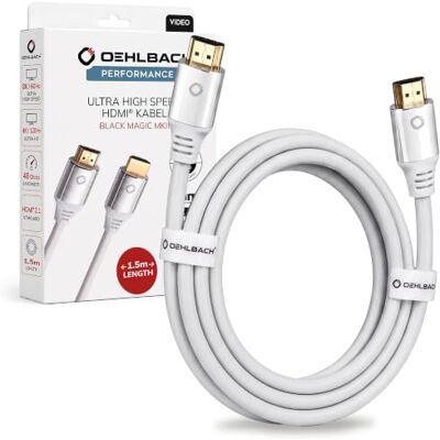 OEHLBACH Black Magic MKII Cable HDMI 2.1, Blanco, 1,5 m Ultra High Speed 48 Gbit/s, 8K@60Hz, 4K@120Hz, gaming, eARC, Dolby Vision, VRR, contactos chapados en oro de 24 quilates OEHLBACH Black Magic MKII Cable HDMI 2.1, Blanco, 1,5 m Ultra High Speed 48 Gbit/s, 8K@60Hz, 4K@120Hz, gaming, eARC, Dolby Vision, VRR, contactos chapados en oro de 24 quilates