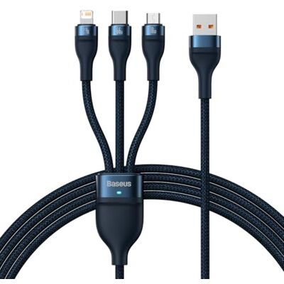 Baseus Cable USB 3 en 1 serie flash USB 3 en 1, USB-C + Micro + Lightning 66 W, 1,2 m (azul) Baseus Cable USB 3 en 1 serie flash USB 3 en 1, USB-C + Micro + Lightning 66 W, 1,2 m (azul)