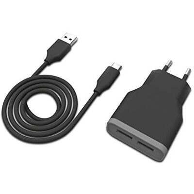 Muvit MUPAK0329 Pack con Transformador USB Dual de 2.4 A y Cable Tipo C de 1 m, Color Negro Muvit MUPAK0329 Pack con Transformador USB Dual de 2.4 A y Cable Tipo C de 1 m, Color Negro