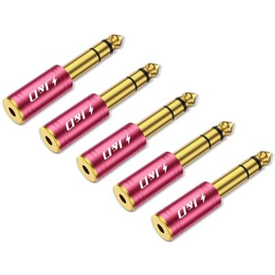J&D Paquete de 5 Adaptadores de Auriculares 1/4 a 1/8, 6,35 mm a 3,5 mm Estéreo TRS Macho-Hembra, Conector Jack Chapado en Oro de 3,5 mm para Guitarra, Amplificador, Teclado, Bajo, Rojo J&D Paquete de 5 Adaptadores de Auriculares 1/4 a 1/8, 6,35 mm a 3,5 mm Estéreo TRS Macho-Hembra, Conector Jack Chapado en Oro de 3,5 mm para Guitarra, Amplificador, Teclado, Bajo, Rojo
