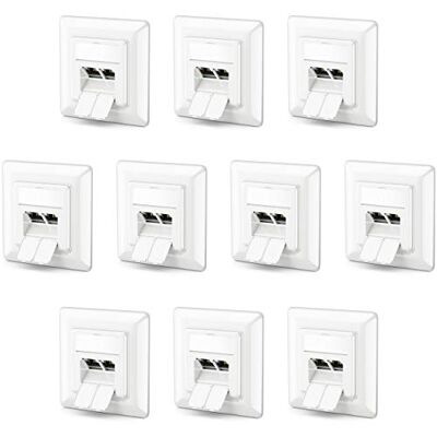 deleyCON Toma de Red CAT6a 2x RJ45 Blindado Montaje Empotrado Ethernet 10 Gbit Cable de Conexión e Instalación LAN Blanco deleyCON Toma de Red CAT6a 2x RJ45 Blindado Montaje Empotrado Ethernet 10 Gbit Cable de Conexión e Instalación LAN Blanco