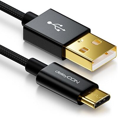 deleyCON Cable USB C nailon + conector metálico a USB 2.0 (de tipo A) deleyCON Cable USB C nailon + conector metálico a USB 2.0 (de tipo A)