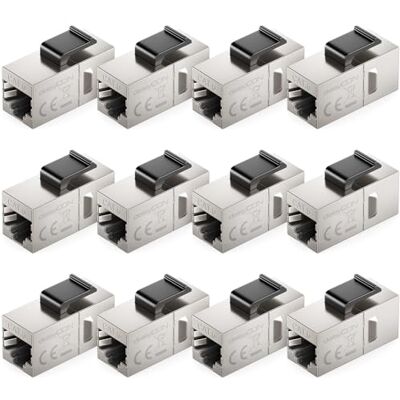 deleyCON CAT6 RJ45 Keystone Acoplador (Set de 12 Unidades) STP, RJ45 Hembra a Hembra, 1 Gbit/s, 250 MHz, Acoplamiento LAN 1:1, Cobre Niquelado Plata deleyCON CAT6 RJ45 Keystone Acoplador (Set de 12 Unidades) STP, RJ45 Hembra a Hembra, 1 Gbit/s, 250 MHz, Acoplamiento LAN 1:1, Cobre Niquelado Plata