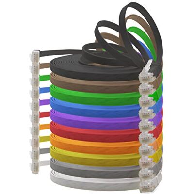 1aTTack.de Cable de red plano Cat6, ultraplano, Cat 6, 10 colores, 10 unidades, 1000 Mbit/s, Gigabit LAN (RJ45), plano y delgado (3,0 m) 1aTTack.de Cable de red plano Cat6, ultraplano, Cat 6, 10 colores, 10 unidades, 1000 Mbit/s, Gigabit LAN (RJ45), plano y delgado (3,0 m)