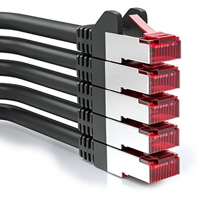 deleyCON 5x 1m CAT6 Cable Patch S/FTP PIMF Blindaje CAT-6 RJ45 Cable Red Ethernet LAN DSL Switch Router Modem Access Point Paneles Patch Negro deleyCON 5x 1m CAT6 Cable Patch S/FTP PIMF Blindaje CAT-6 RJ45 Cable Red Ethernet LAN DSL Switch Router Modem Access Point Paneles Patch Negro