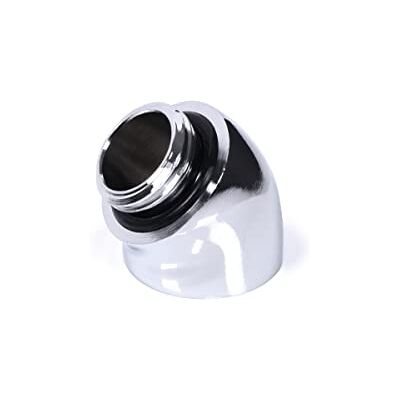 Alphacool 17591 Adaptador de ángulo para carámbanos (45°, G1/4 AG a G1/4 IG, conexión cromada, refrigeración por Agua) Alphacool 17591 Adaptador de ángulo para carámbanos (45°, G1/4 AG a G1/4 IG, conexión cromada, refrigeración por Agua)