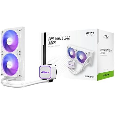 ASRock Pro White 240 ARGB CPU Fl?ssigkeitsk?hler wei? 240 mm Radiator ARGB Beleuchtung ASRock Pro White 240 ARGB CPU Fl?ssigkeitsk?hler wei? 240 mm Radiator ARGB Beleuchtung