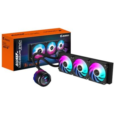 GIGABYTE AORUS WATERFORCE X II 360 Refrigerador de CPU líquido AIO 3X Ventiladores ARGB de 120 mm, Pantalla LCD a Todo Color, Daisy-Chain, Compatible con Intel LGA 1851 y AMD AM5 GIGABYTE AORUS WATERFORCE X II 360 Refrigerador de CPU líquido AIO 3X Ventiladores ARGB de 120 mm, Pantalla LCD a Todo Color, Daisy-Chain, Compatible con Intel LGA 1851 y AMD AM5