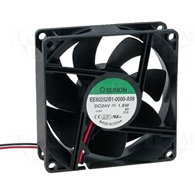Sunon EE80252B1-A99 Ventilador (80 x 80 x 25 mm, 24 V, 3200 rpm, rodamiento de bolas de 33 dBA, 2 hilos) Sunon EE80252B1-A99 Ventilador (80 x 80 x 25 mm, 24 V, 3200 rpm, rodamiento de bolas de 33 dBA, 2 hilos)
