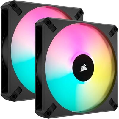 Corsair iCUE AF140 RGB Elite de 140 mm Kit de Dos Ventiladores PWM Ocho LED RGB por Ventilador Tecnología AirGuide Controlador iCUE Lighting Node Core Incluido Negro Corsair iCUE AF140 RGB Elite de 140 mm Kit de Dos Ventiladores PWM Ocho LED RGB por Ventilador Tecnología AirGuide Controlador iCUE Lighting Node Core Incluido Negro