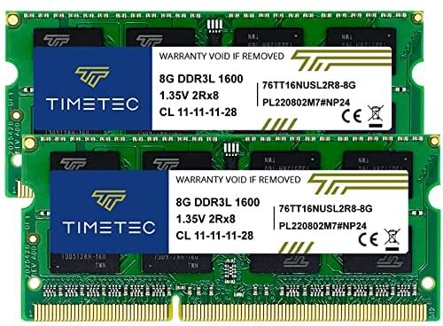 Timetec 16GB Kit (2x8GB) DDR3L/DDR3 1600 MHz PC3L-12800 / PC3-12800 SODIMM Laptop Notebook PC Memoria RAM Módulo Actualización