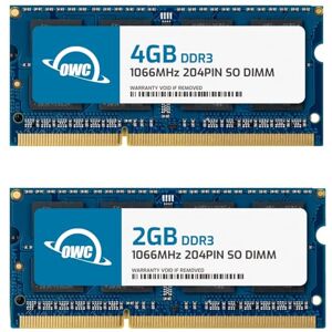 OWC 6GB Kit de actualización de Memoria 1 x 2GB + 1 x 4GB PC8500 DDR3 1066MHz SO-DIMMs para MacBook Late 2008, Early 2009, Early 2010, MacBook Pro Unibody, Mac Mini 2009/2010, iMac 2009 OWC 6GB Kit de actualización de Memoria 1 x 2GB + 1 x 4GB PC8500 DDR3 1066MHz SO-DIMMs para MacBook Late 2008, Early 2009, Early 2010, MacBook Pro Unibody, Mac Mini 2009/2010, iMac 2009