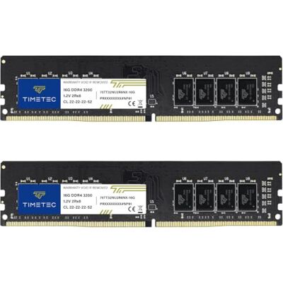 Timetec Premium 32GB Kit(2x16GB) DDR4 3200 MHz (PC4-3200AA) PC4-25600 UDIMM – Sin ECC, sin búfer, 288 Pines, 1,2V CL22, Memoria RAM para Ordenadores de sobremesa. Timetec Premium 32GB Kit(2x16GB) DDR4 3200 MHz (PC4-3200AA) PC4-25600 UDIMM – Sin ECC, sin búfer, 288 Pines, 1,2V CL22, Memoria RAM para Ordenadores de sobremesa.