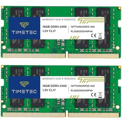 Timetec Premium 32GB Kit(2x16GB) DDR4 2400 MHz (PC4-2400T) PC4-19200 SODIMM – Sin ECC, sin búfer, 260 Pines, 1,2V CL17, módulo de Memoria para portátiles, Mini PC y Ordenadores Todo en uno. Timetec Premium 32GB Kit(2x16GB) DDR4 2400 MHz (PC4-2400T) PC4-19200 SODIMM – Sin ECC, sin búfer, 260 Pines, 1,2V CL17, módulo de Memoria para portátiles, Mini PC y Ordenadores Todo en uno.