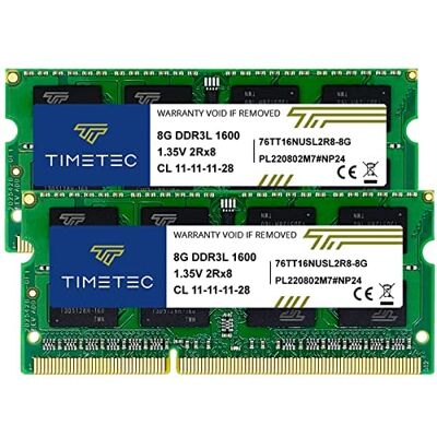 Timetec 16GB Kit(2x8GB) DDR3L / DDR3 1600MHz (DDR3L-1600) PC3L-12800 / PC3-12800 Non-ECC Unbuffered 1.35V/1.5V CL11 2Rx8 Dual Rank 204 Pin SODIMM Laptop Memoria RAM Módulo Timetec 16GB Kit(2x8GB) DDR3L / DDR3 1600MHz (DDR3L-1600) PC3L-12800 / PC3-12800 Non-ECC Unbuffered 1.35V/1.5V CL11 2Rx8 Dual Rank 204 Pin SODIMM Laptop Memoria RAM Módulo