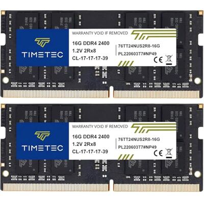 Timetec 32GB Kit(2x16GB) DDR4 2400 MHz (PC4-2400T) PC4-19200 SODIMM – Sin ECC, sin búfer, 260 Pines, 1,2V CL17, módulo de Memoria para portátiles, Mini-PC y Ordenadores Todo en uno. Timetec 32GB Kit(2x16GB) DDR4 2400 MHz (PC4-2400T) PC4-19200 SODIMM – Sin ECC, sin búfer, 260 Pines, 1,2V CL17, módulo de Memoria para portátiles, Mini-PC y Ordenadores Todo en uno.