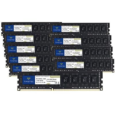 Timetec 80GB Kit (10x8GB) DDR3L / DDR3 1600 MHz (DDR3L-1600) PC3L-12800 / PC3-12800 sin ECC sin búfer 1.35V/1.5V CL11 2Rx8 Dual Rank 240 Pin UDIMM Memoria de computadora Timetec 80GB Kit (10x8GB) DDR3L / DDR3 1600 MHz (DDR3L-1600) PC3L-12800 / PC3-12800 sin ECC sin búfer 1.35V/1.5V CL11 2Rx8 Dual Rank 240 Pin UDIMM Memoria de computadora