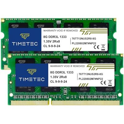 Timetec 16GB Kit(2x8GB) DDR3/DDR3L 1333MHz PC3-10600 Non-ECC Unbuffered 1.35V CL9 2Rx8 Dual Rank 204 Pin SODIMM Laptop PC Memoria RAM Módulo Actualización Timetec 16GB Kit(2x8GB) DDR3/DDR3L 1333MHz PC3-10600 Non-ECC Unbuffered 1.35V CL9 2Rx8 Dual Rank 204 Pin SODIMM Laptop PC Memoria RAM Módulo Actualización
